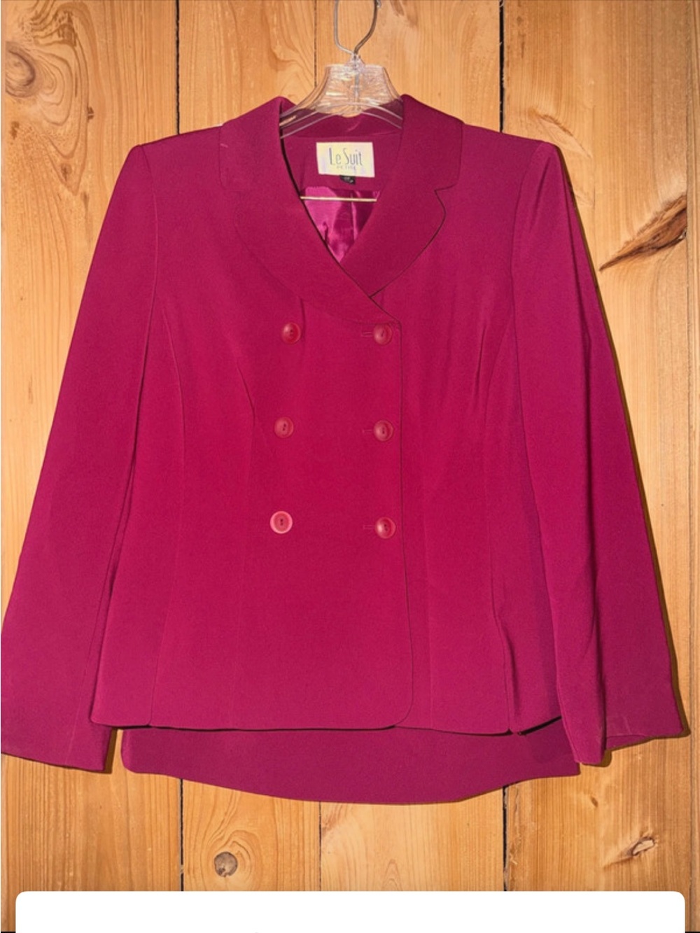 Le Suit Women's Double-Breasted Dress Suit in Cranberry